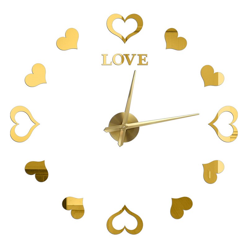 Frameless DIY Wall Clock Kit Large Modern 3D Mirror Decor Sticker DIY Clock Kit for Home Living WWO66: Golden