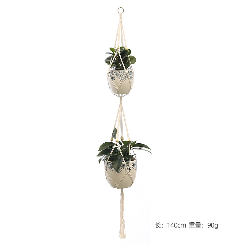 Hangende plant handgemaakte macrame plantenhanger bloempot plantenbak hanger muur decor binnenplaats tuin hangende plantenbak hangende mand: WHITE