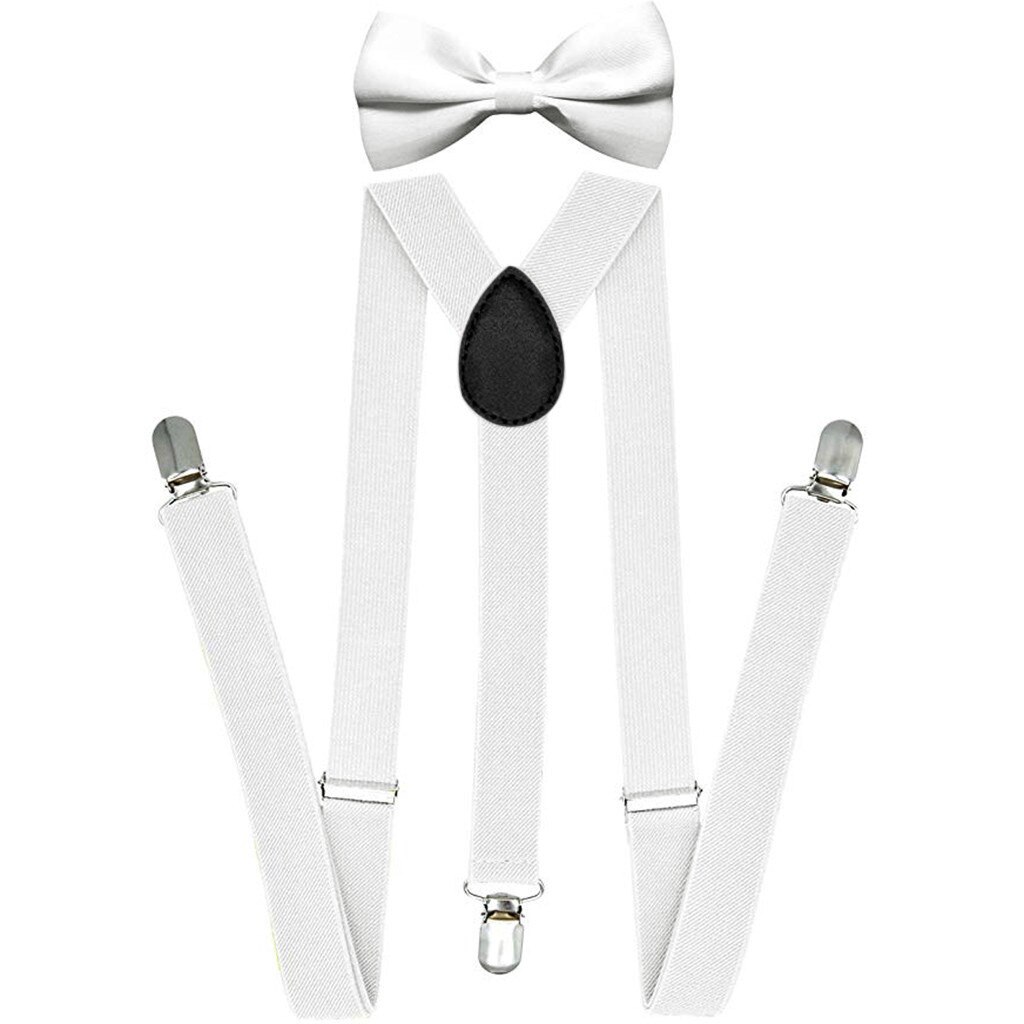 Hemd Hosenträger Jeans Hosenträger Hosen Für Männer Mit Bowtie einstellen Jungen Frauen Jungen Mädchen Erwachsene Einstellbare Elastische Fliege Bowtie setzt: Weiß