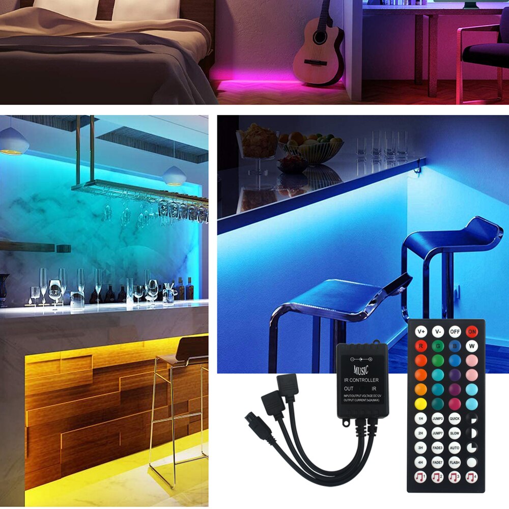 Contrôleur de musique à LED infrarouge, 44 touches, télécommande IR, capteur de son, 2 voies pour 5050 3528 5630 RGB bande lumineuse