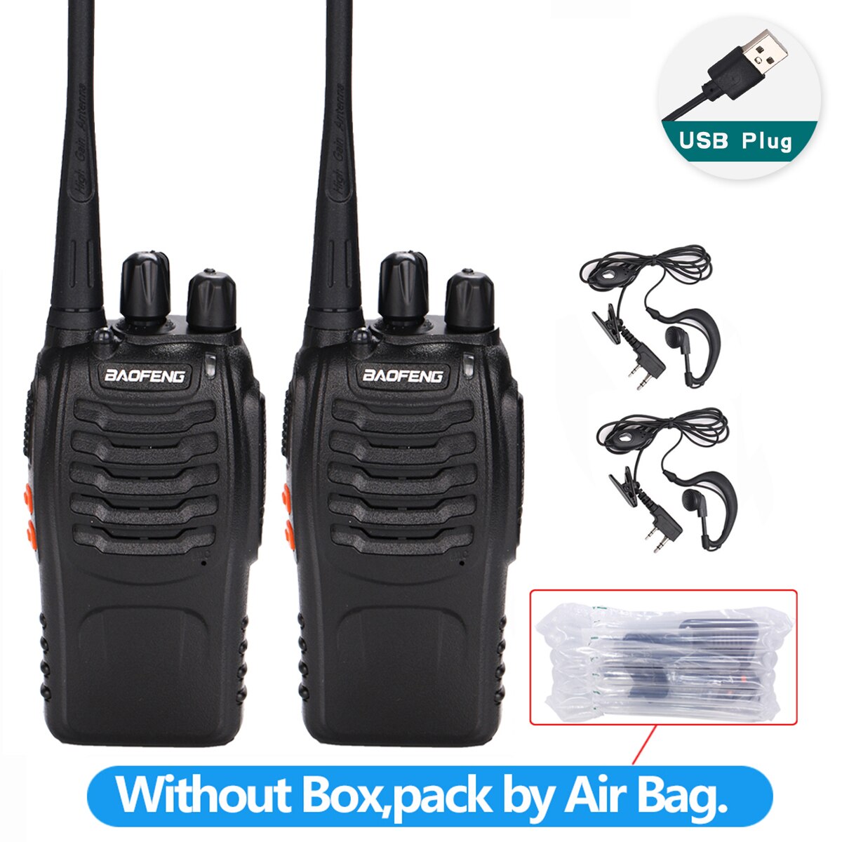 1 Of 2 Stuks Baofeng BF-888S Walkie Talkie 5W Two-Way Radio Draagbare Cb Radio Uhf 400-470Mhz 16CH Comunicador Zender Transceiv: 2pcs USB add headset