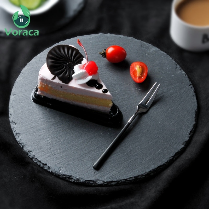 Naturalne łupki płytkie talerze na stek makaron Sushi kuchnia jedzenie w restauracji danie spodek okrągły deser ciasto naczynia Pizza taca na owoce