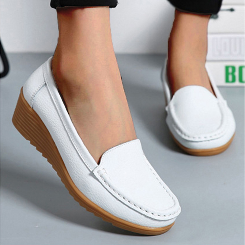 Scarpe basse da donna con zeppa in vera pelle da passeggio scarpe da infermiera donna slip on mocassini da donna scarpe a piedi nudi mocassini scarpe da donna