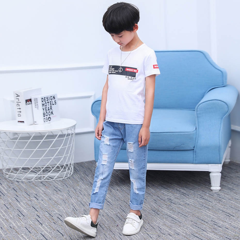 Jean déchiré à trous pour garçons, vêtement de printemps-automne, décontracté Style, pour enfants de 6, 8, 10, 12 et 14