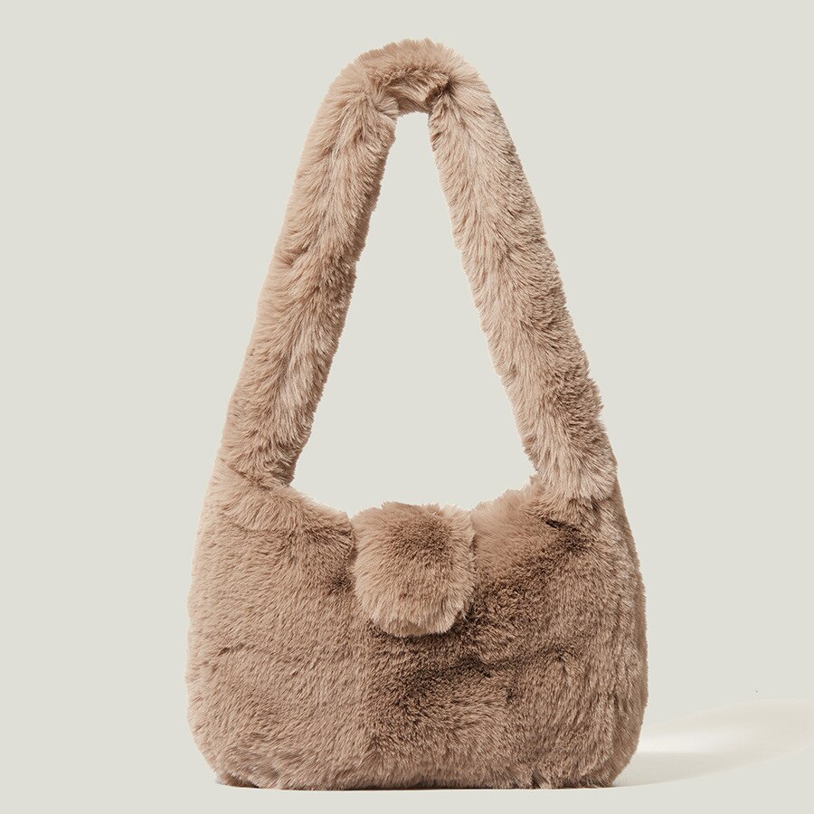 Sac à bandoulière de luxe en fausse fourrure pour femmes, fourre-tout de styliste à la , tissé de personnalité, sacs à main en laine pour dames, automne hiver: Dark Brown