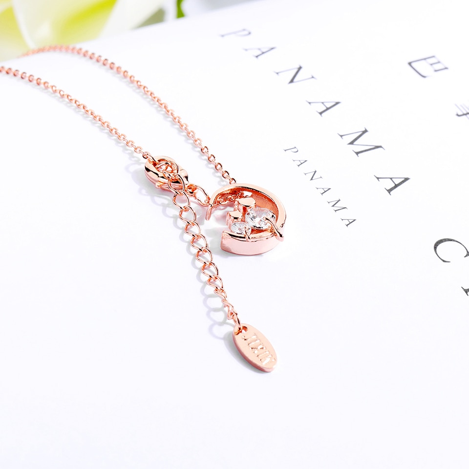 Moon Cat Pendant Necklace Rose Gold Color Titanium Stainless Steel Material Necklaces Women Trendy Jewelry