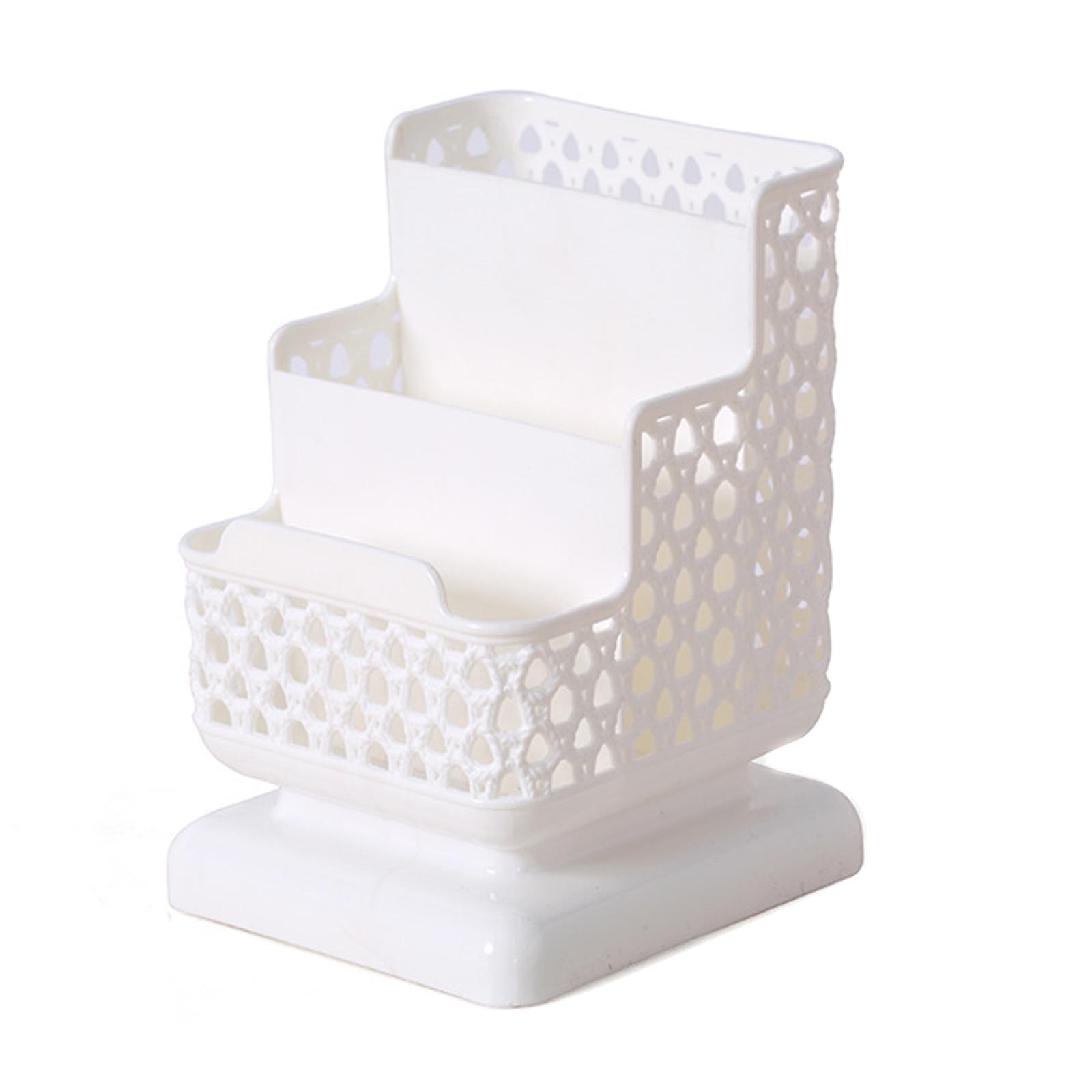 Organiseur de bureau en plastique pour stylos, boîte de rangement pour stylos, brosses, crayons, pots, brosses de maquillage: WHITE