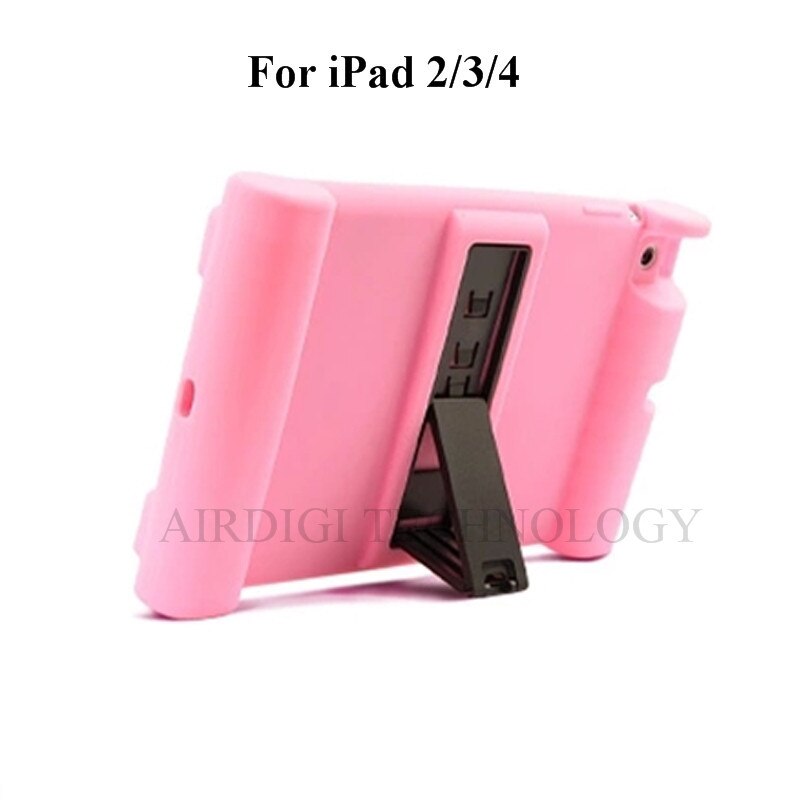 Shockproof Protective Case for Apple iPad 2/3/4 Silicone Proof Case Cover for Home Children Kids with: PINK with Kickstand