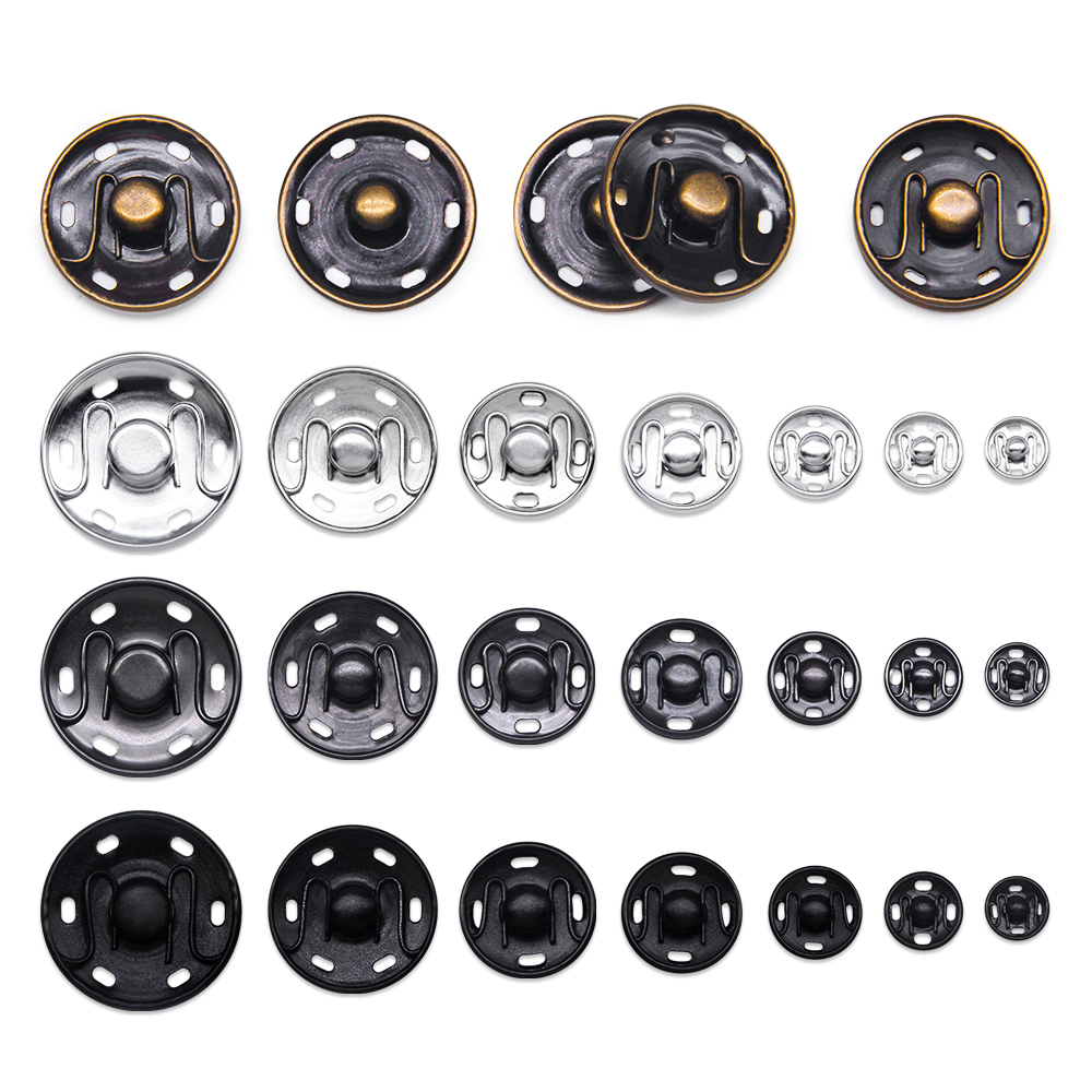 20Sets Black Silver Round Invisible Brass Metal Snap Fasteners Press Button For Shirt Suit Jacket Clasp Garment Accessories DIY