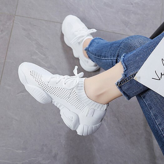 Roze dames sneakers met veters, ronde neus, grote maat, ademend mesh, goedkope wandelschoenen voor dames, chinese damessneakers: Wit / 36