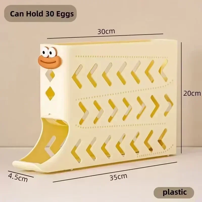 4 -lags æggeholder til køleskab, automatisk rullende køleskabsægdispenser, æggehylde med stor kapacitet til opbevaring af æg til køleskab: Gul