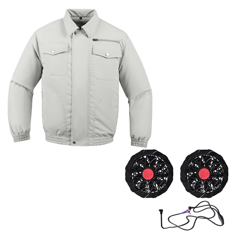 12V USB Cooling Work Clothes Air Conditioning Jacket with 2 Fans UV Resistant Cooling AC Fan for Summer High Temp Outdoor Work: With Fan(Grey) / 2XL or 3XL