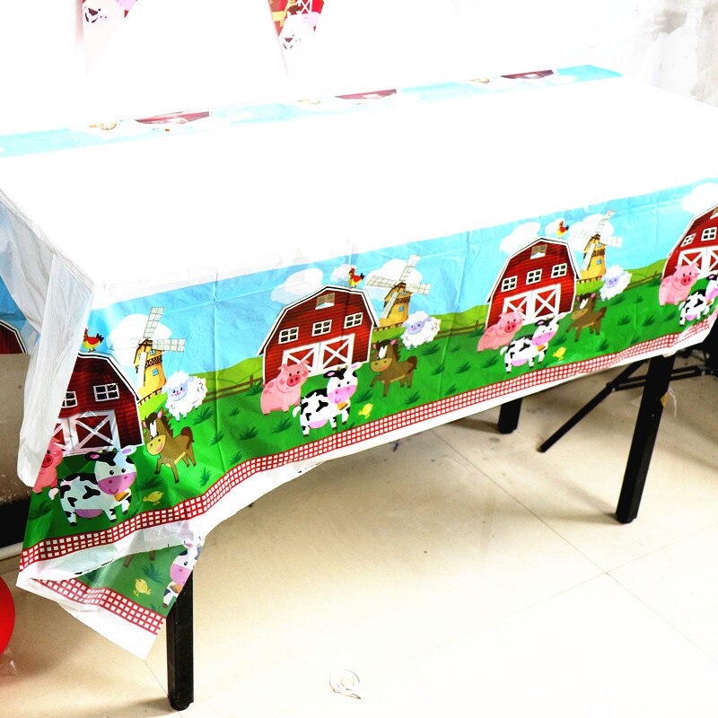 Vaisselle jetable à thème d'animaux de ferme, fournitures de fête d'anniversaire, serviettes en papier de Jungle, décoration de Ranch et de Zoo, assiettes: Tablecloth 1pcs