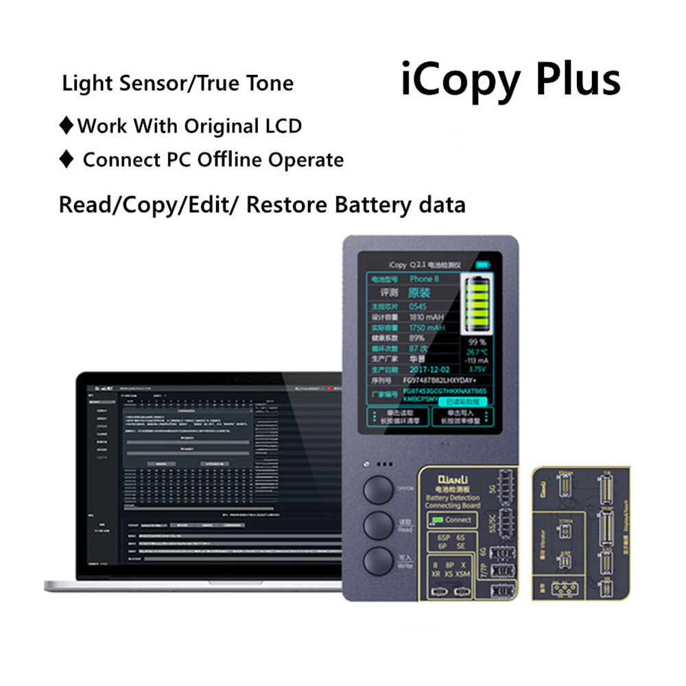 Icopy Plus 2.1 Lcd-scherm Lichtgevoelige Originele Kleur Photometer Voor Iphone 7 8 8P X 11 Max Batterij Reparatie programmeur