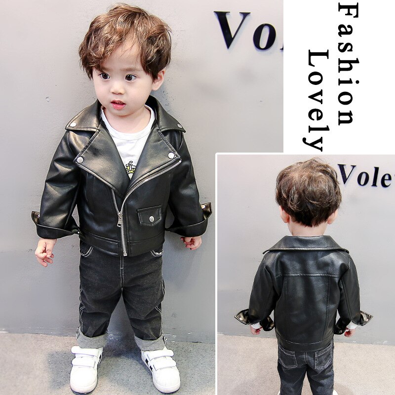 Chaquetas de cuero para niños, a la Chaqueta corta, abrigos de cuero PU para niños pequeños, novedad de otoño,