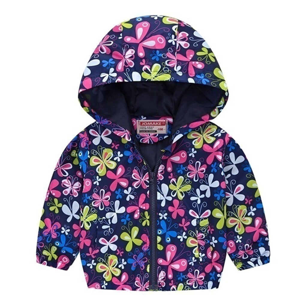 automne Enfants Vêtements Vestes pour enfants Pour Garçon Fille À Capuche Coupe-Vent À Capuche Bébé Impression Manteau Imperméable À L'eau À Capuche: Navy  / 18M