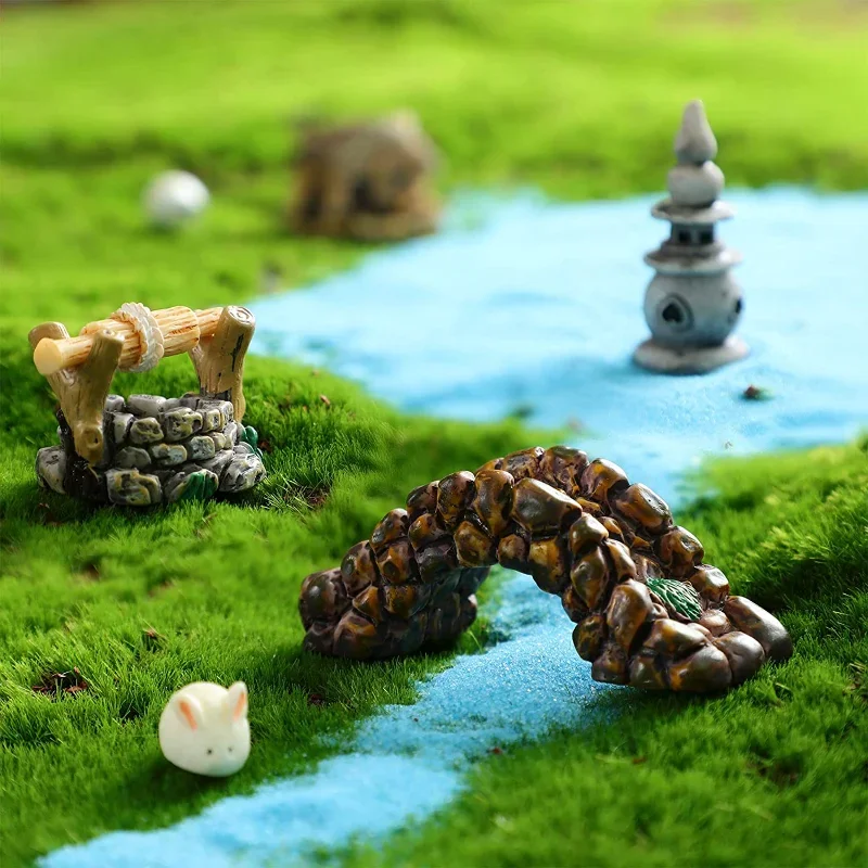 1/20 Uds Micro adorno de paisaje faro en miniatura puente de pozo de agua casa Vintage artesanía de jardín DIY Mini figuritas de decoración del hogar