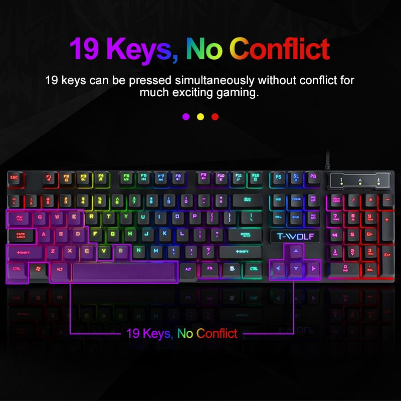 USB Wired Gaming Mouse and Mechanical Feel Gaming Keyboard Set for PC Gaming Rainbow LED Breathing Backlight Ergonomic 104 Keys