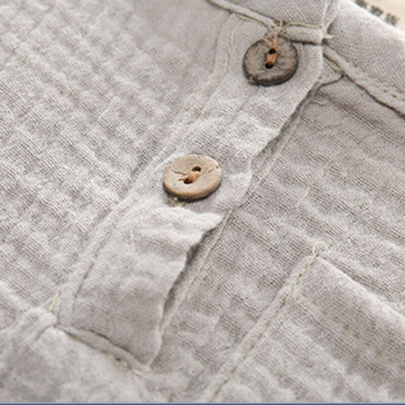 Chemise Vintage à manches courtes pour enfants, vêtements pour garçons, en coton et en lin, avec boutons, de poche, été