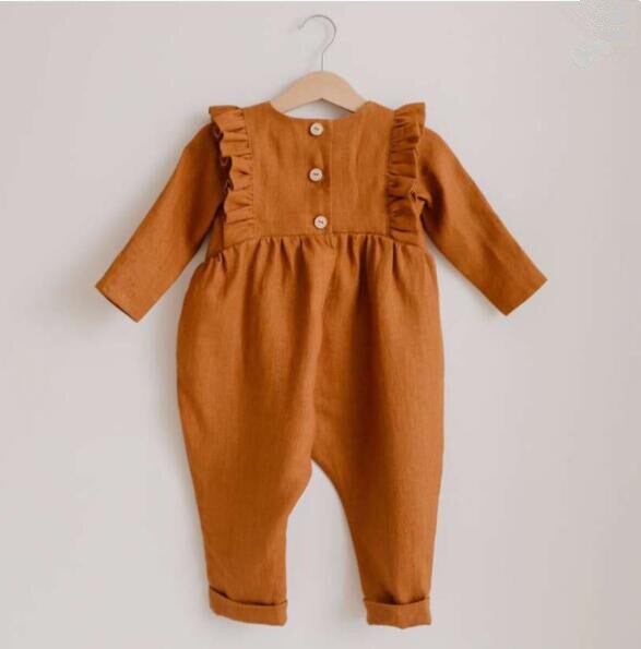 Dojhonkids Baby Boy Meisjes Linnen Cargo Broek Lange Mouwen Kant Ruche Overalls Kids Rompertjes Peuter Een Stuk Jumpsuit broek