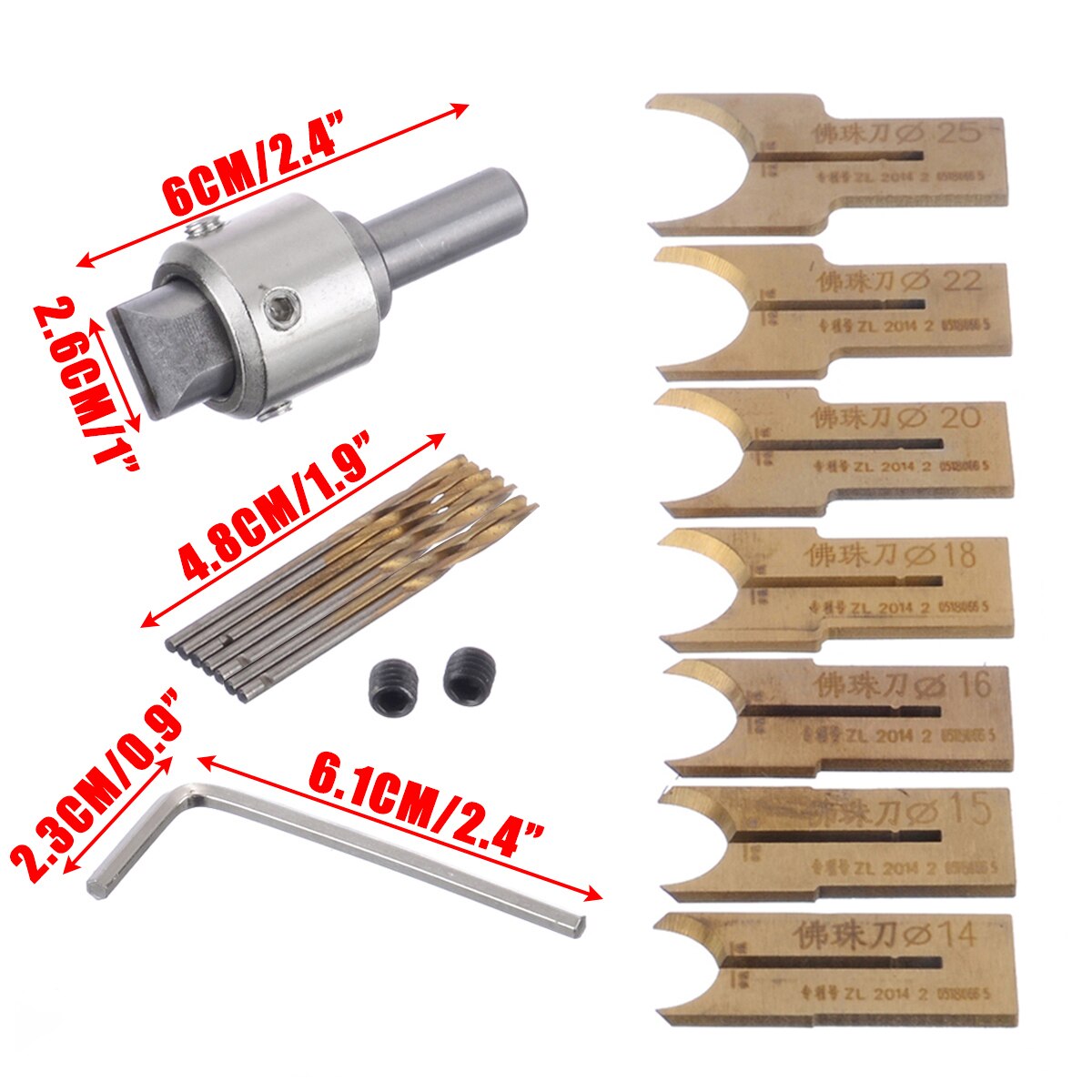 16 stk perlebor træbearbejdningsfræser perlefræser 14/15/16/18/20/22/25 kugleblade i hårdmetal gør-det-selv-perler