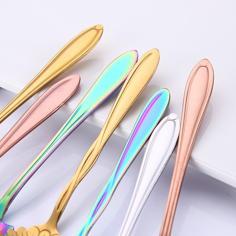 8/6Pcs Coffee Spoon 304 Stainless Steel Rainbow Stirring Milk Teaspoon Dessert Ice Cream Spoon Tableware Flowers