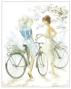 Counted Cross Stitch Kit Girls on Bicycle Bike Lanarte 33788 Twee meisjes met twee fietsen