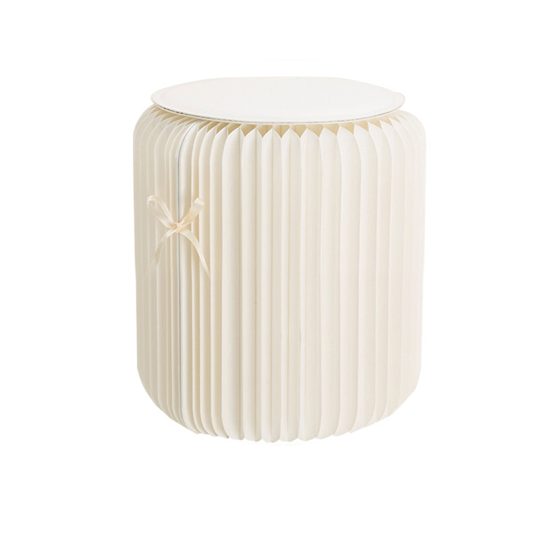 Taburete de papel plegable nórdico para el hogar, silla ultrafina para sala de estar, dormitorio, pasillo, taburete redondo portátil: white 35cm