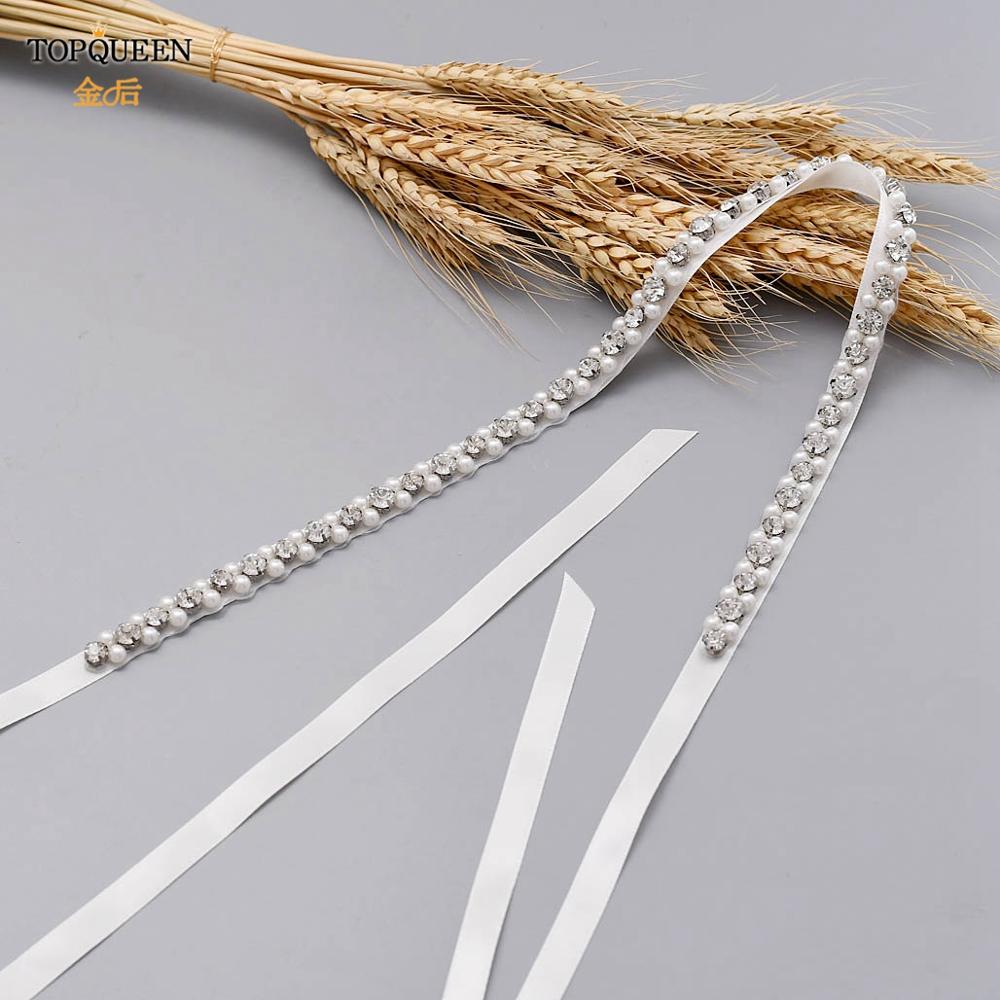 TOPQUEEN Wedding Belt for Bride Dress Pearl Rhinestone Trim Crystal Female Accessories Women Party Belt Bride pearl ribbon S381