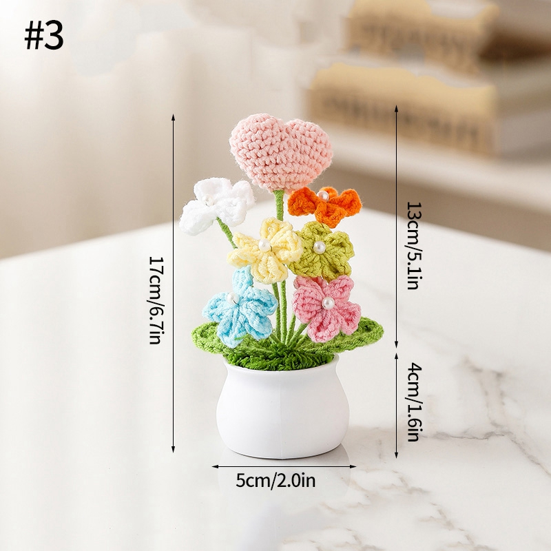 Plantas en macetas pequeñas de ganchillo hechas a mano, bonita flor de simulación, decoración Interior de escritorio para oficina y coche, de flores artificiales: Naranja