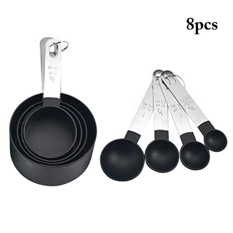 Stainless Steel Measuring Cups Measuring Spoons Scale Spoon Multi Purpose Spoons Cups Kitchen Measuring Spoon Coxeer: Black 8PCS