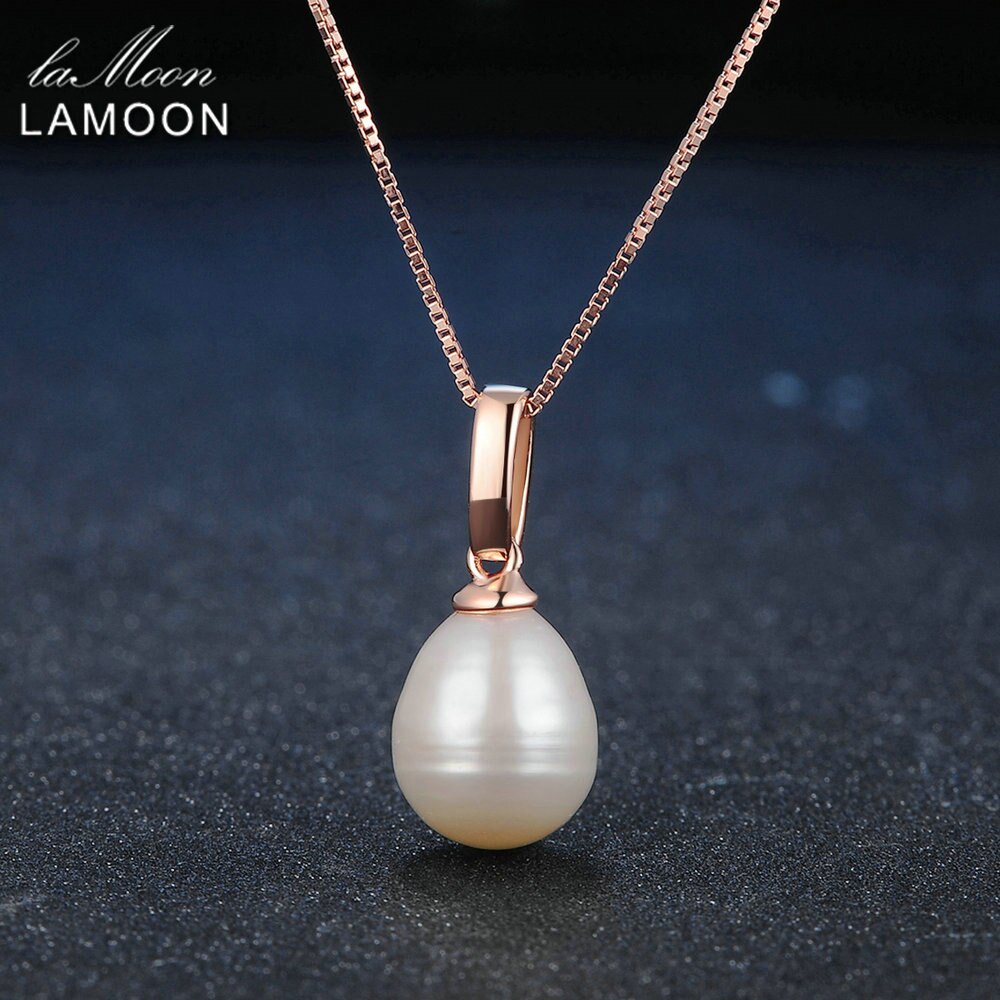 LAMOON – collier avec pendentif en argent Sterling 925, perle d&#39;eau douce, plaqué or Rose 18K, bijoux fins, LMNI047