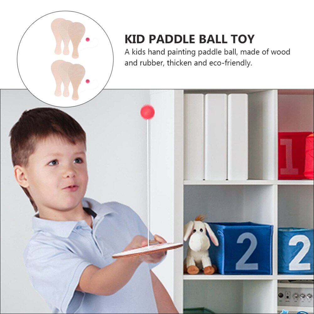 6pcs Hand-painted Wooden Paddle Kid Game Props DIY Graffiti Paddle
