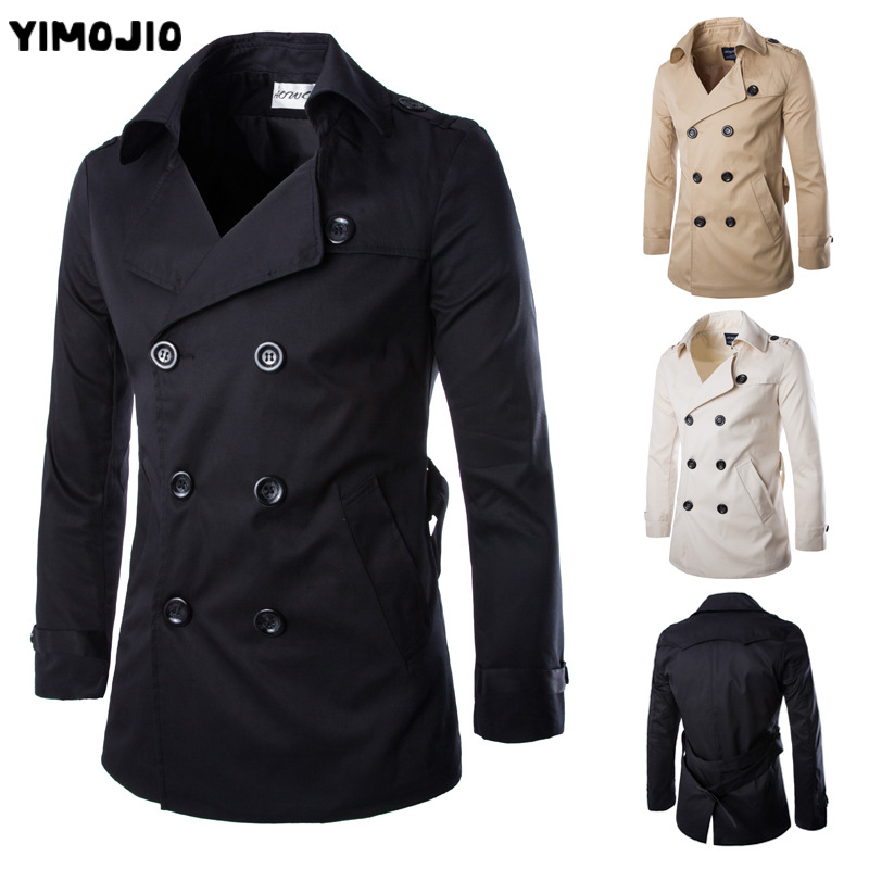Herr trenchcoat herr mellanlång kappa smal casual coat herr solid justerbar midja manlig trench street wear stil vindrock