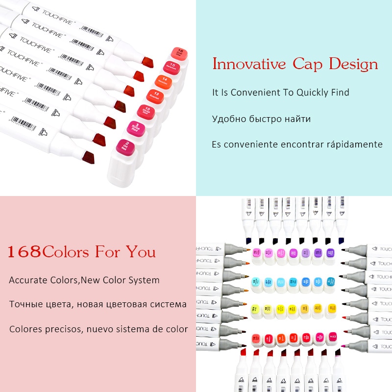 TouchFIVE 60/80/168 Farben Marker Set Manga Zeichnung Marker Pen Alkohol Basierend Skizze Filz-Spitze Fettige Twin Pinsel Stift Kunst liefert