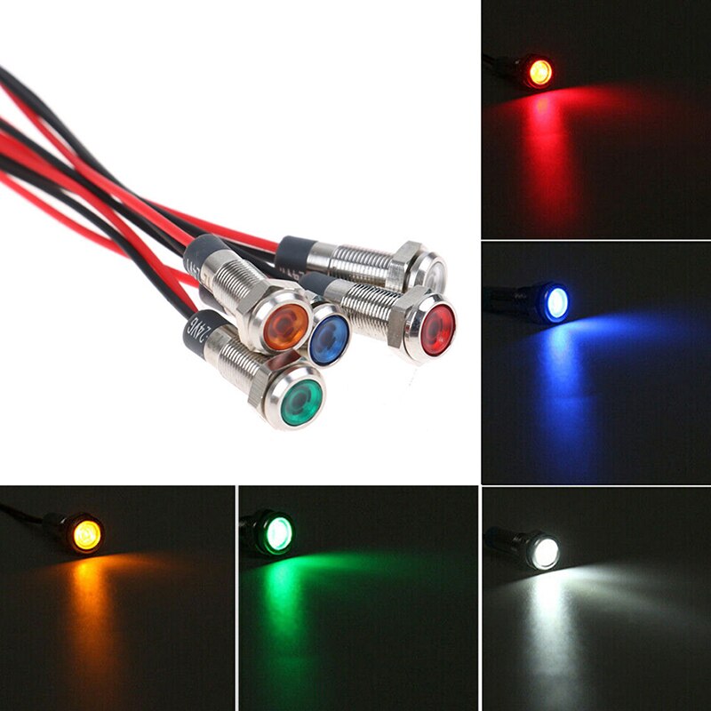 5 voyants LED pour tableau de bord de voiture, 12/24V, 6mm