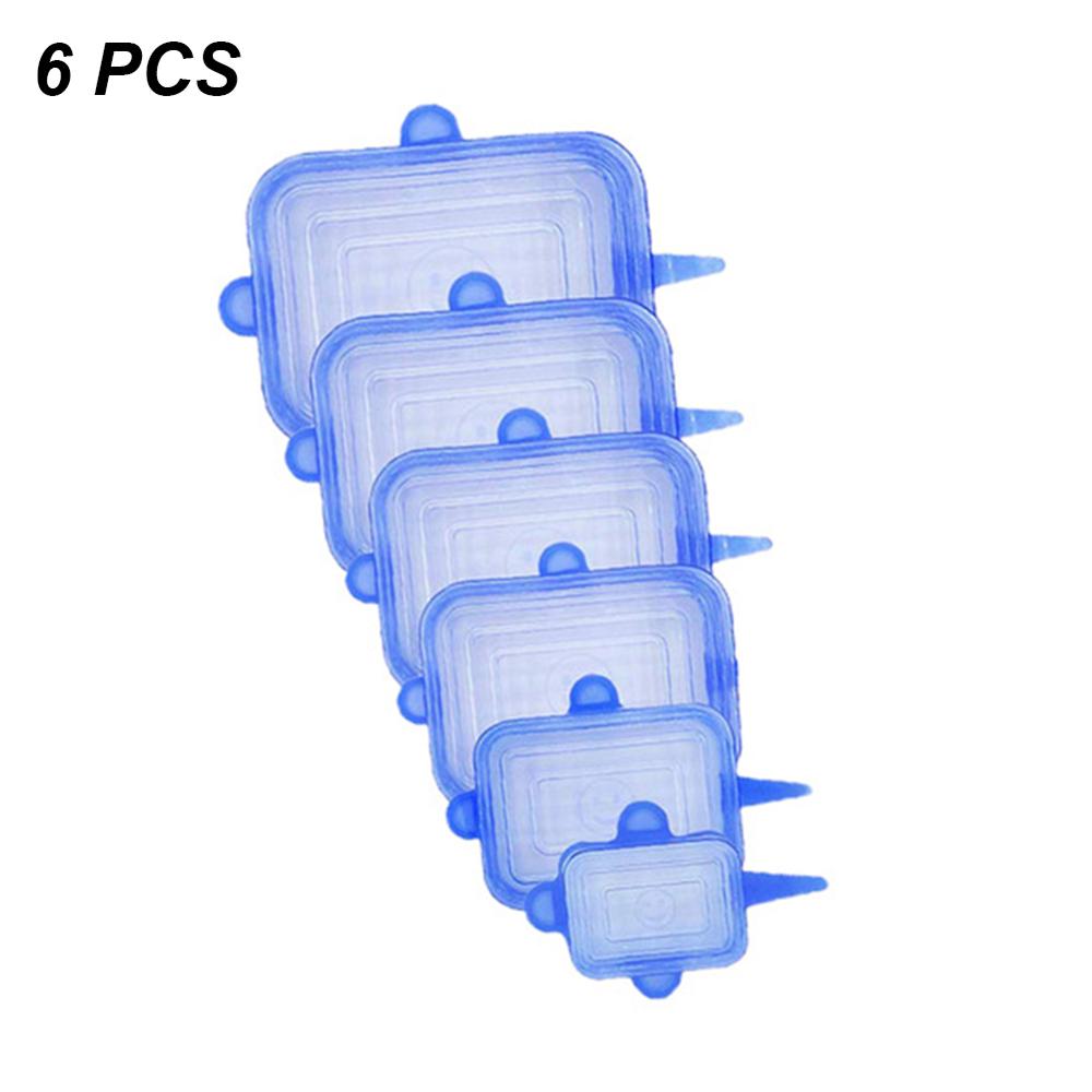 6/12Pcs Silicone Stretch Deksels Universele Deksel Siliconen Kom Pot Deksel Siliconen Cover Pan Koken Voedsel Verse kom Cover: 6pcs blue square