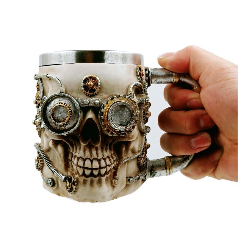 Nylig 3d utstyr hodeskalle øl kaffe krus kopp rustfritt stål te krus kopp xsd 88