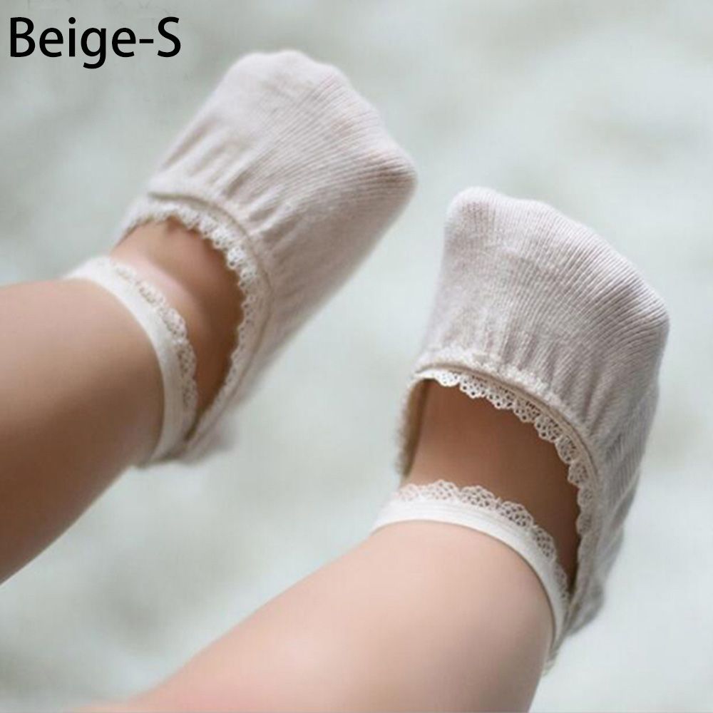 Baby Socks Newborn Socks Summer Lace Baby Socks Solid Color Princess Baby Girl Socks Infant Anti-slip Socks With Rubber Soles: beige / M