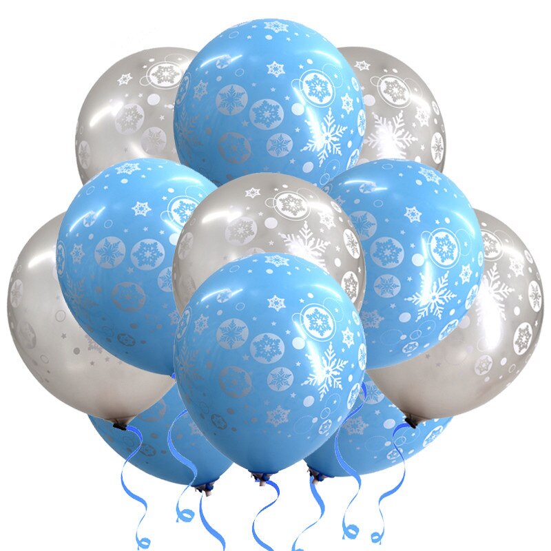 12-Inch Sneeuwvlok Latex Ballonnen Cartoon Afdrukken Blauw En Zilver Ballonnen Kerstfeest Decoratie