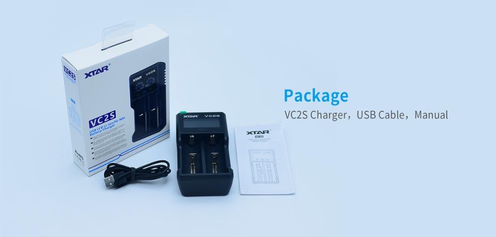 XTAR 18650 Charger VC8 VC4 VC4S VC2S LCD USB CHARGER Fast Charging 10440/14500/14650/18350/18650/ 20700 //21700 Battery Charger: VC2S