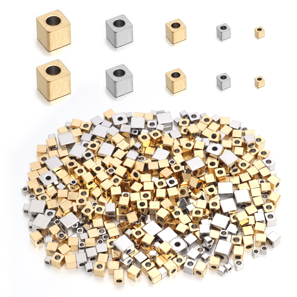 50pcs 2.5/3/4/5/6mm Stainless Steel Square Bead Cube Spacer Loose Beads for DIY Necklace Bracelet Jewelry Making Accessories