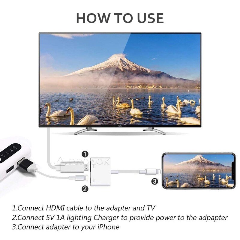 Lightning to HDMI Cable - 1080P HD - For iPhone/iPad to HDTV Projector - Digital Adapter