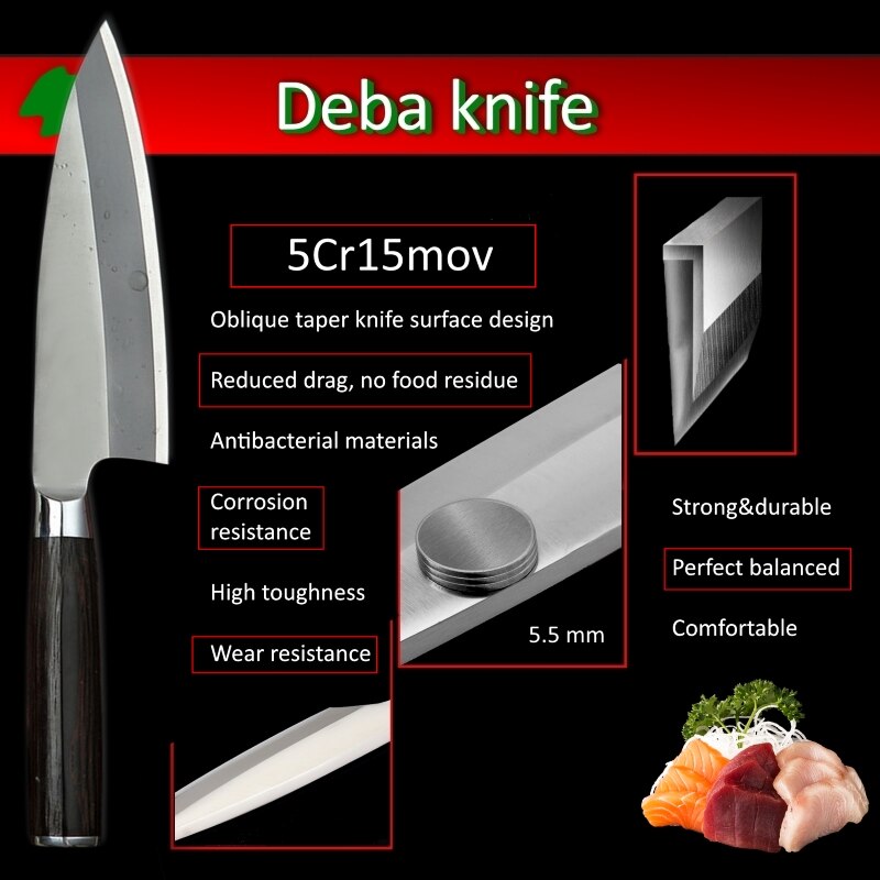Skiva snida köksknivar japansk deba kniv tonfisk skärverktyg sashimi sushi rostfritt stål kockkniv