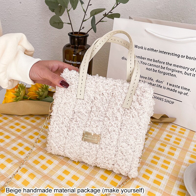 Creatieve Weven Zak Diy Handwerk Tas Maken Materialen Klink Haak Mesh Doek Wol Zakken Praktische Tas Maken Naaien Accessoires: Beige