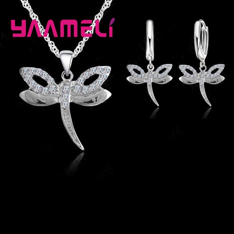 925 Sterling Zilveren Oorbellen Ketting Sieraden Set Insect Serie Cute Sweet Style Dragonfly Shape Voor Vrouwen Party