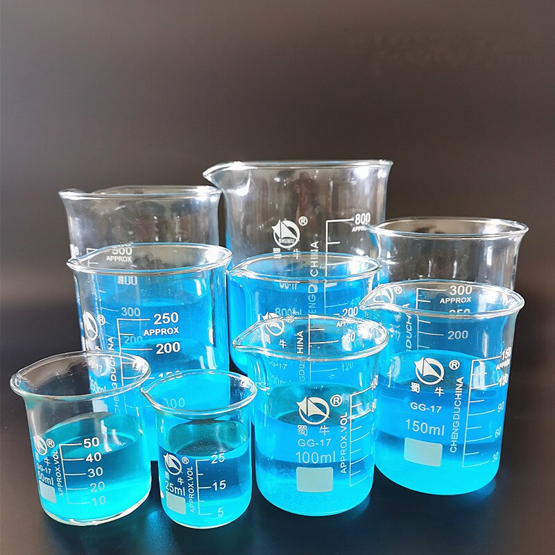 1pcs High Glass Beaker For Laboratory Glassware, Capacity 25/50/100/150/200/250/300/400/500/600/800/1000/2000ml