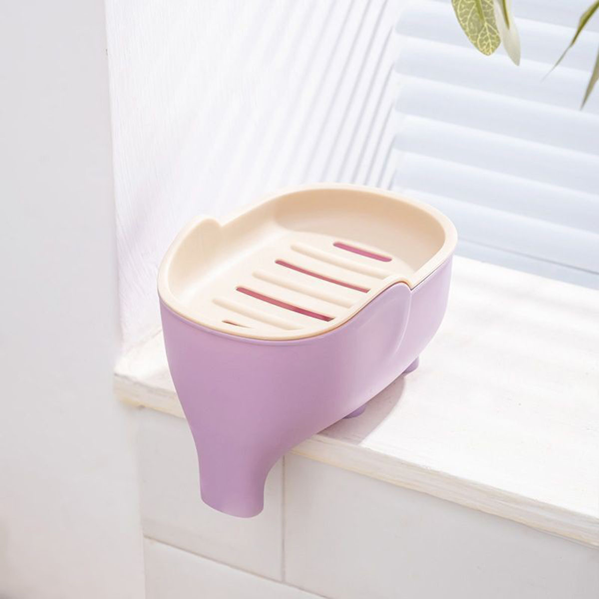 Soap Box Double Layer Cute Elephant Bathroom Accessories Home Decorative Children Students Waterproof Drain Rack: plum