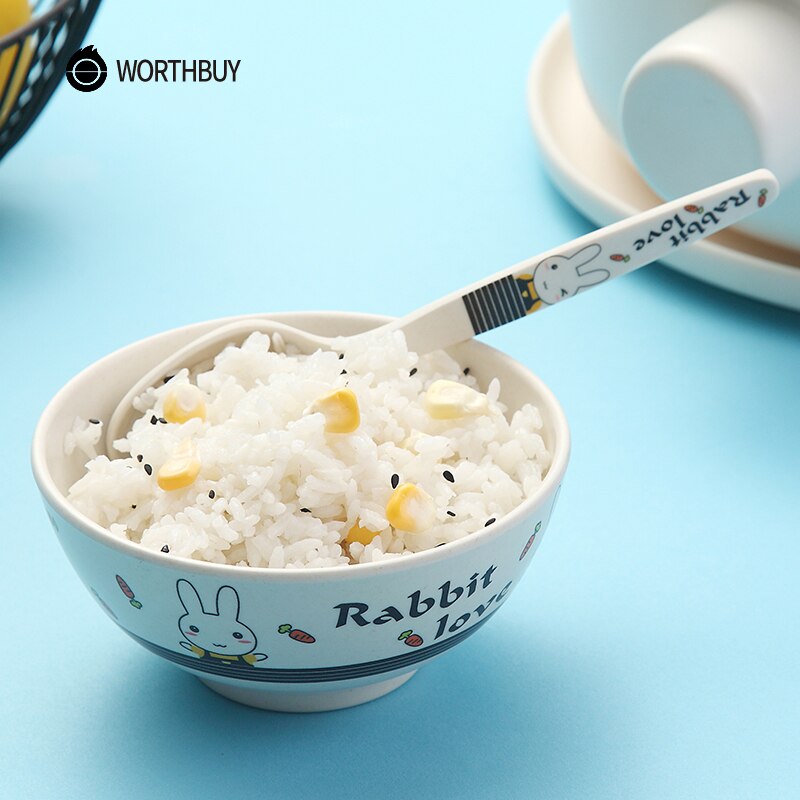 WORTHBUY Japanese Bamboo Rice Scoop Eco-Friendly Long Handle Rice Spoon With Cute Color Pattern Kitchen Meal Spoon Soup Ladle