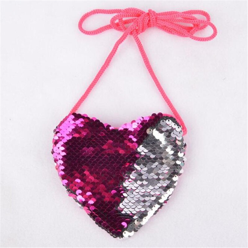 Explosion Sequins Lanyard Bag Girl Coin Purse Child Diagonal Shoulder Package Kids Loving Heart Sequins Mini Coin Purse